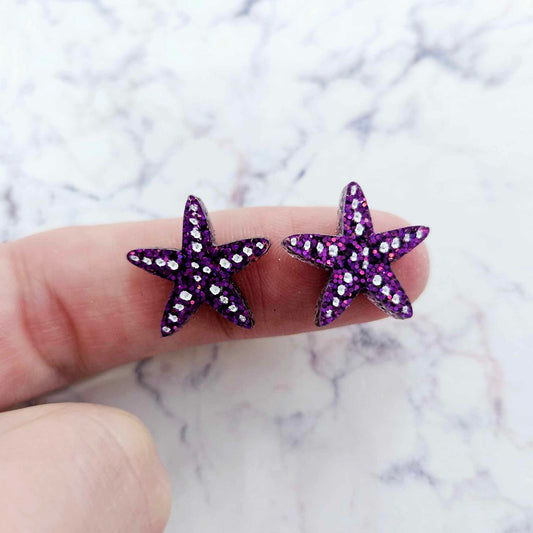 16mm HOLOGRAPHIC PURPLE GLITTER Acrylic STARFISH