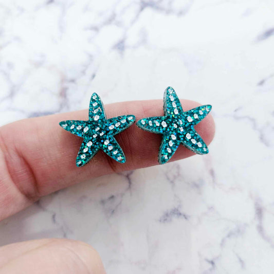 16mm TEAL GLITTER Acrylic STARFISH