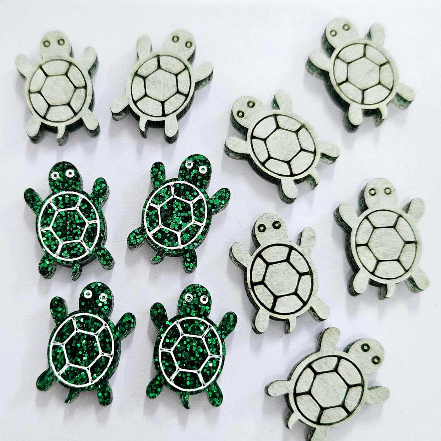 19mm GREEN GLITTER Acrylic TURTLES