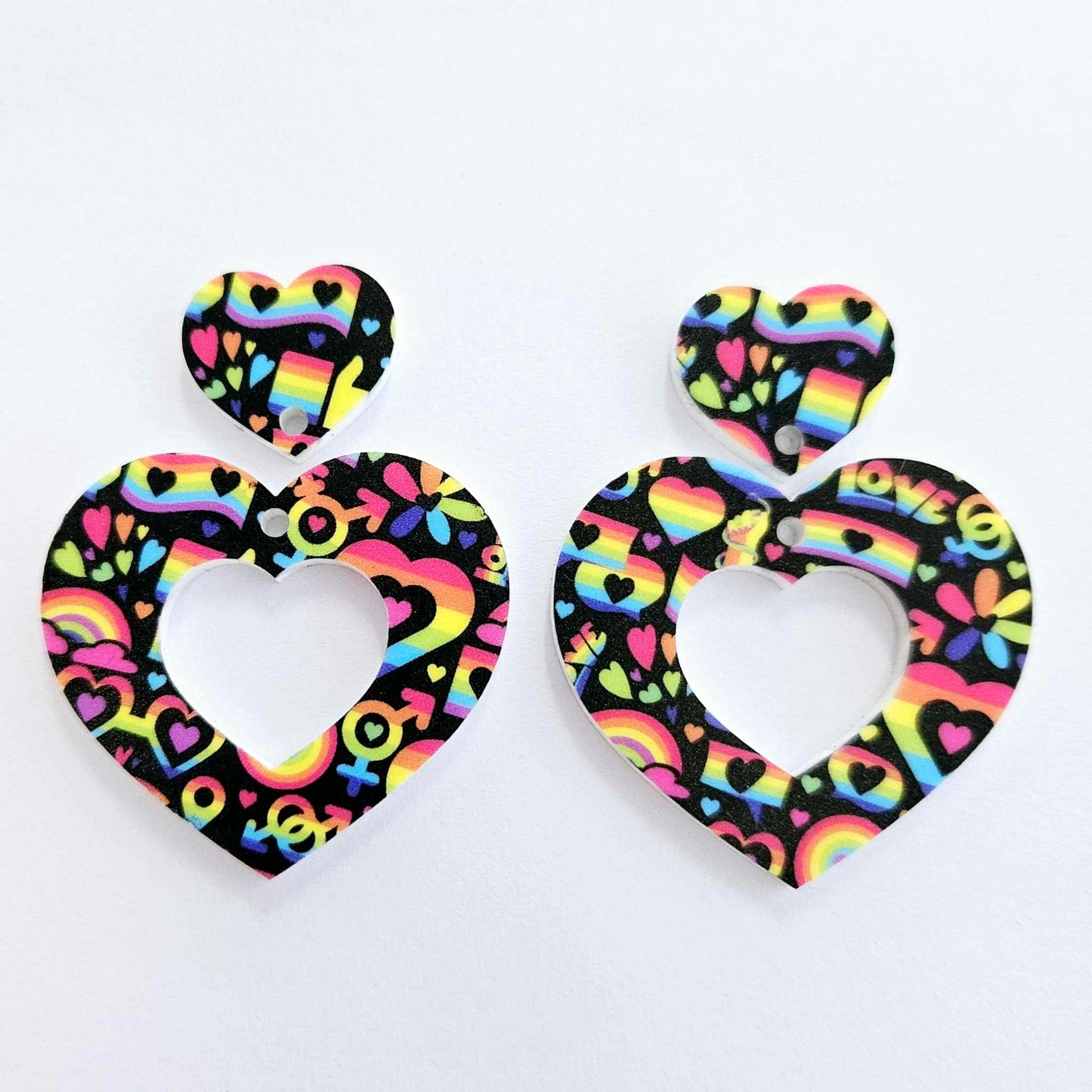 38mm NEON PRIDE Acrylic HEARTS with toppers