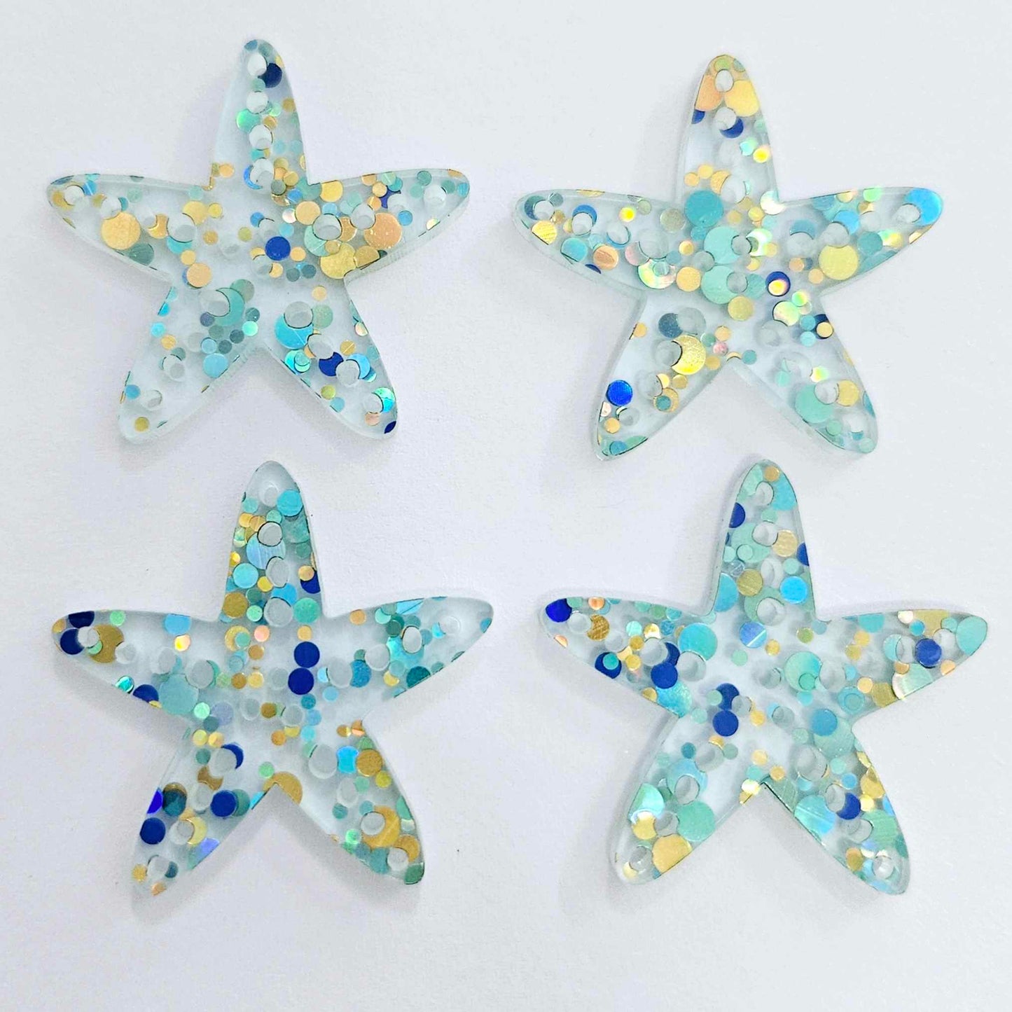 33mm BLUE & GOLD BUBBLE GLITTER Acrylic STARFISH