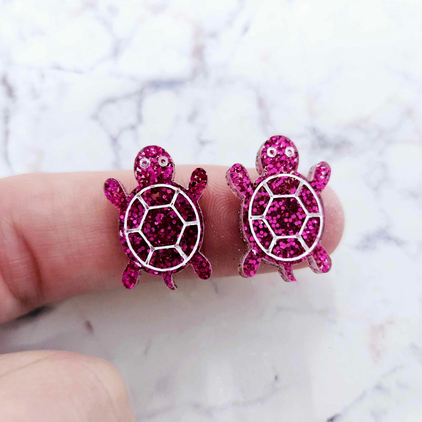 19mm HOT PINK GLITTER Acrylic TURTLES