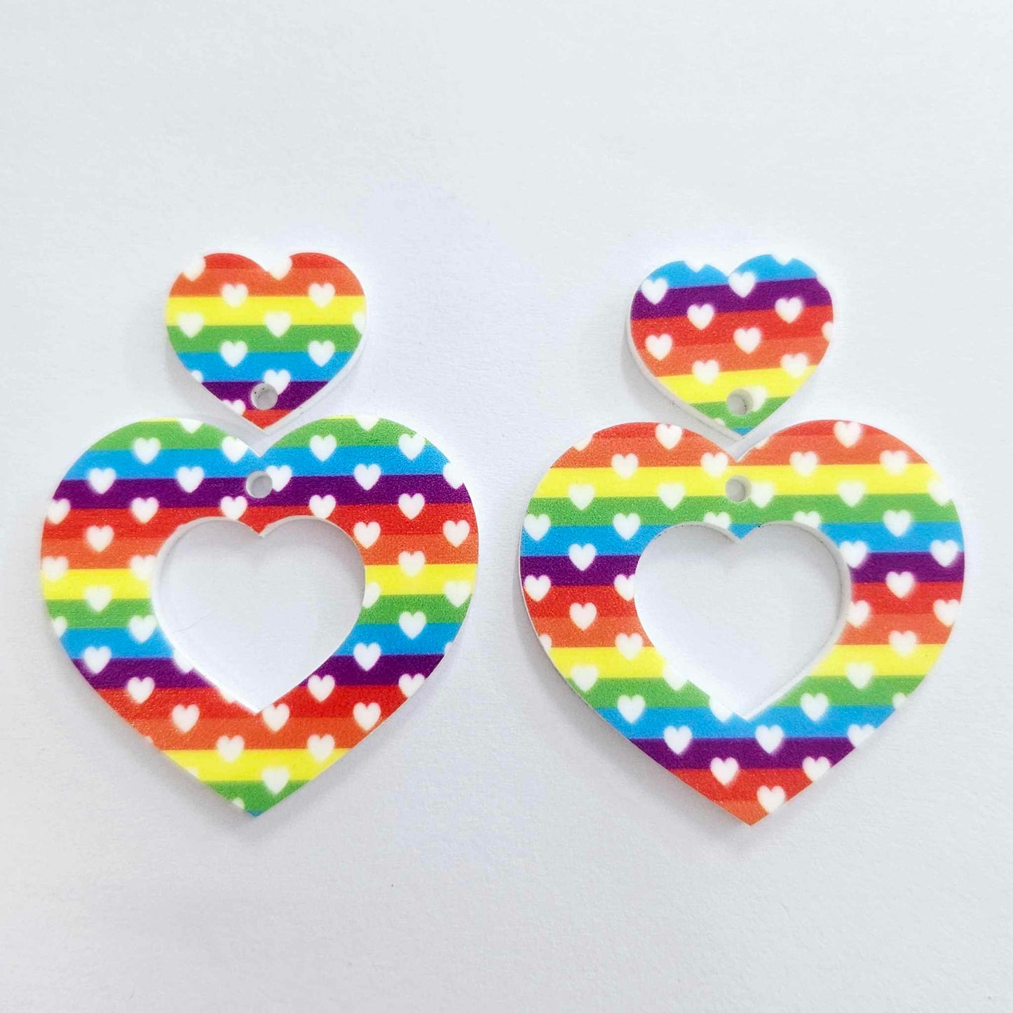 38mm RAINBOW PRIDE Acrylic HEARTS with toppers.