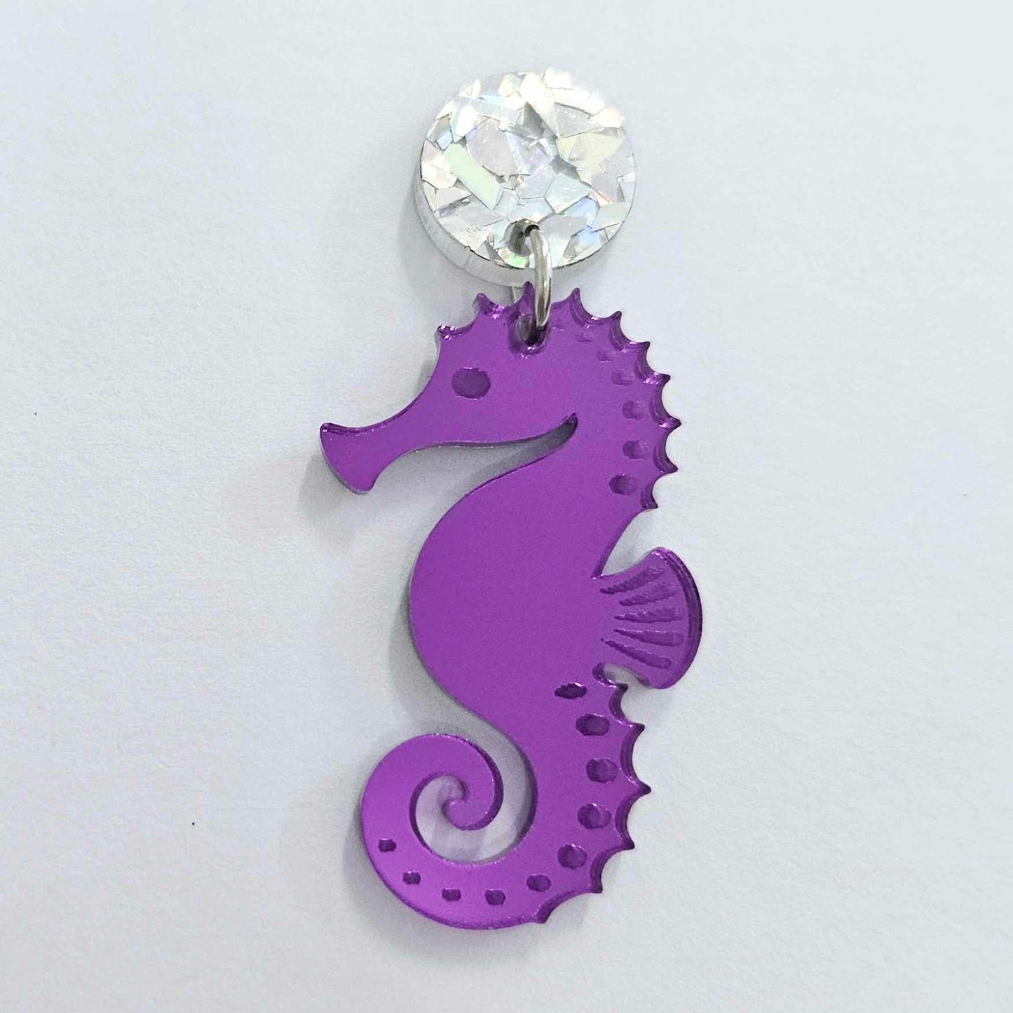 40mm PURPLE MIRROR Acrylic SEAHORSES