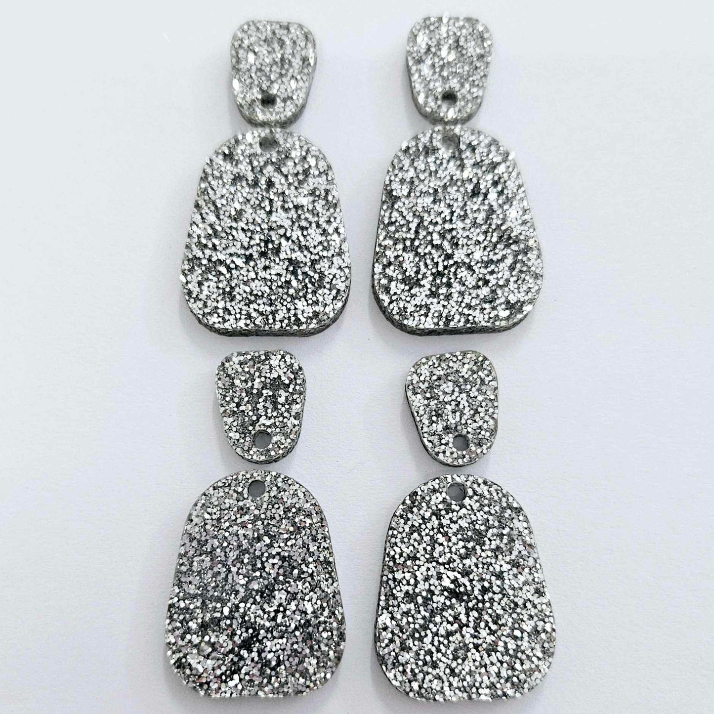 25mm SILVER GLITTER Acrylic MINI Dangles, with toppers