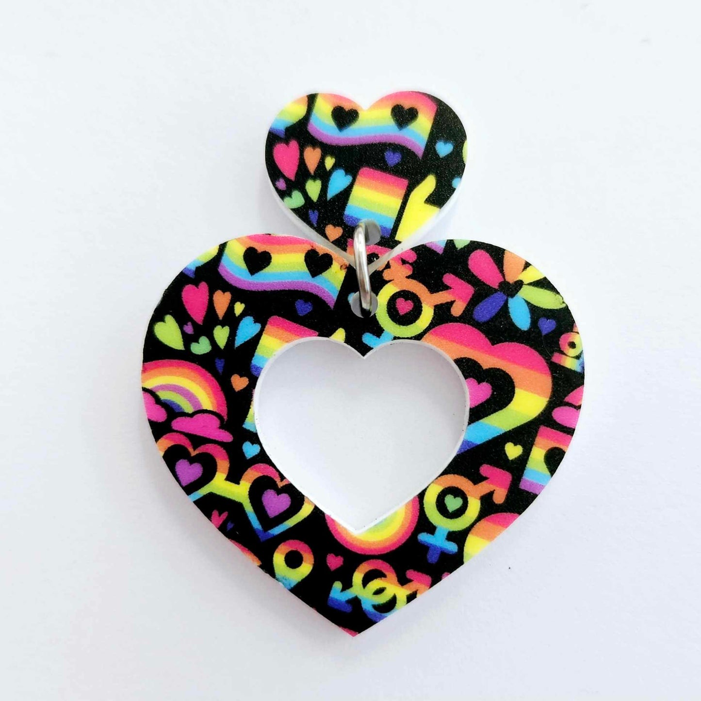 38mm NEON PRIDE Acrylic HEARTS with toppers