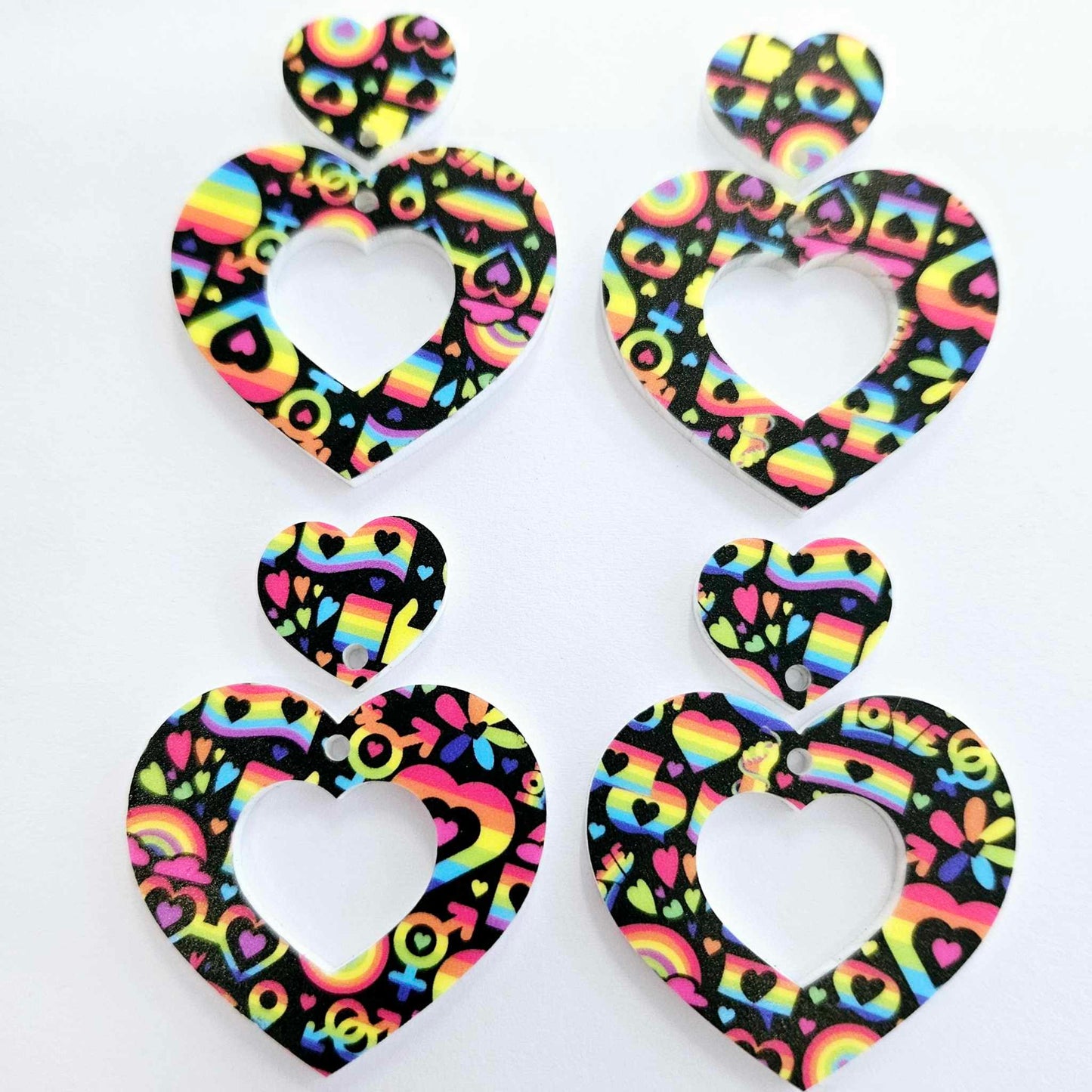 38mm NEON PRIDE Acrylic HEARTS with toppers