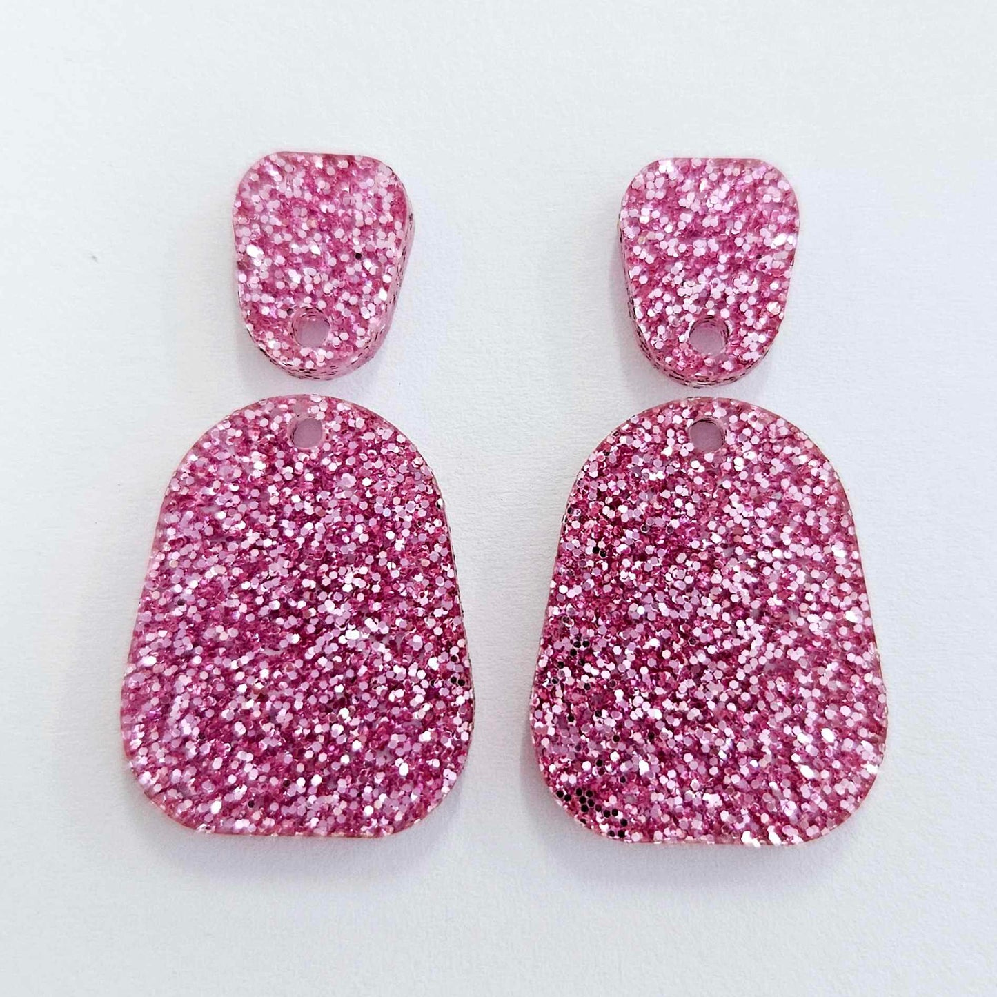 25mm PINK GLITTER Acrylic MINI Dangles, with toppers