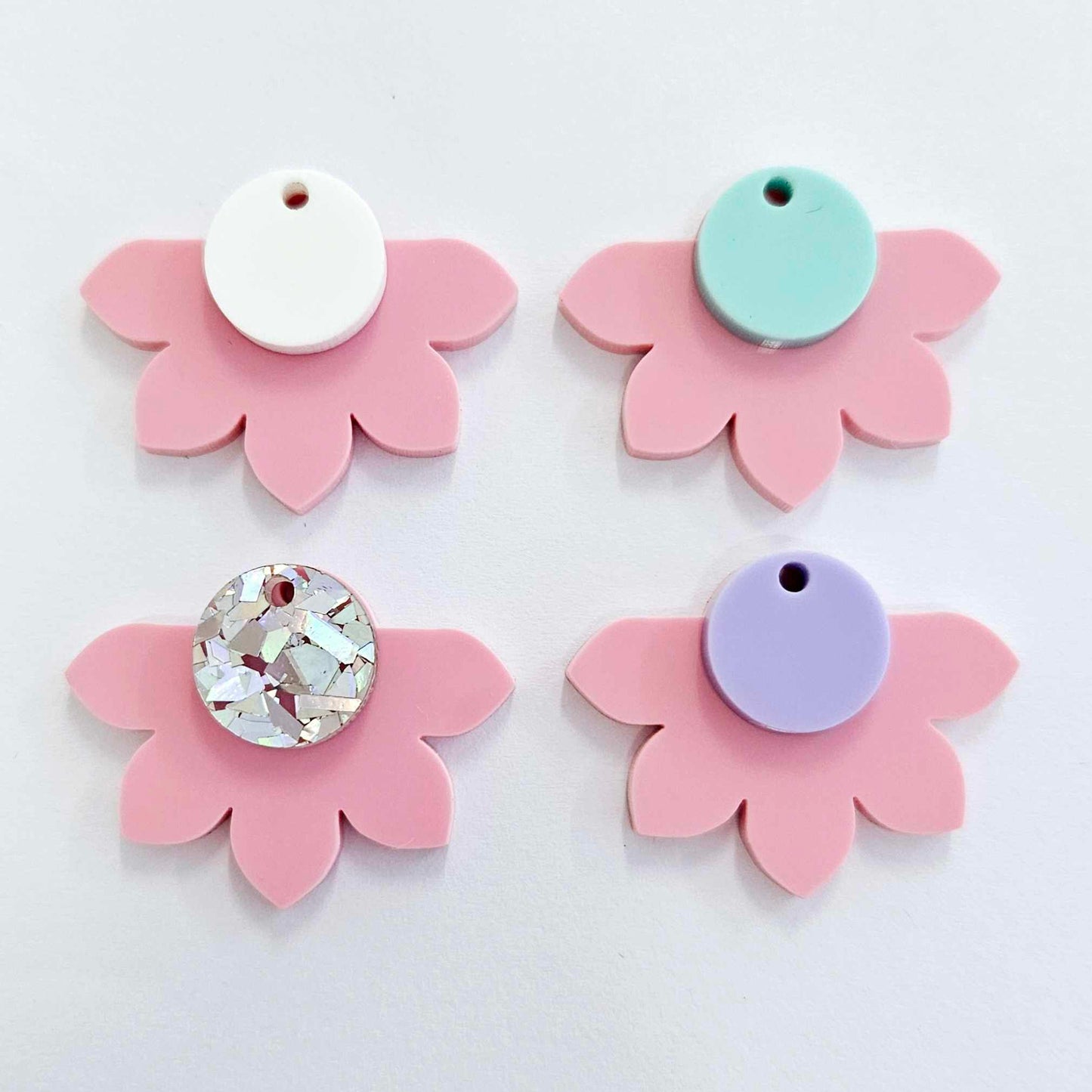 35mm PASTEL PINK Acrylic Half FLOWERS