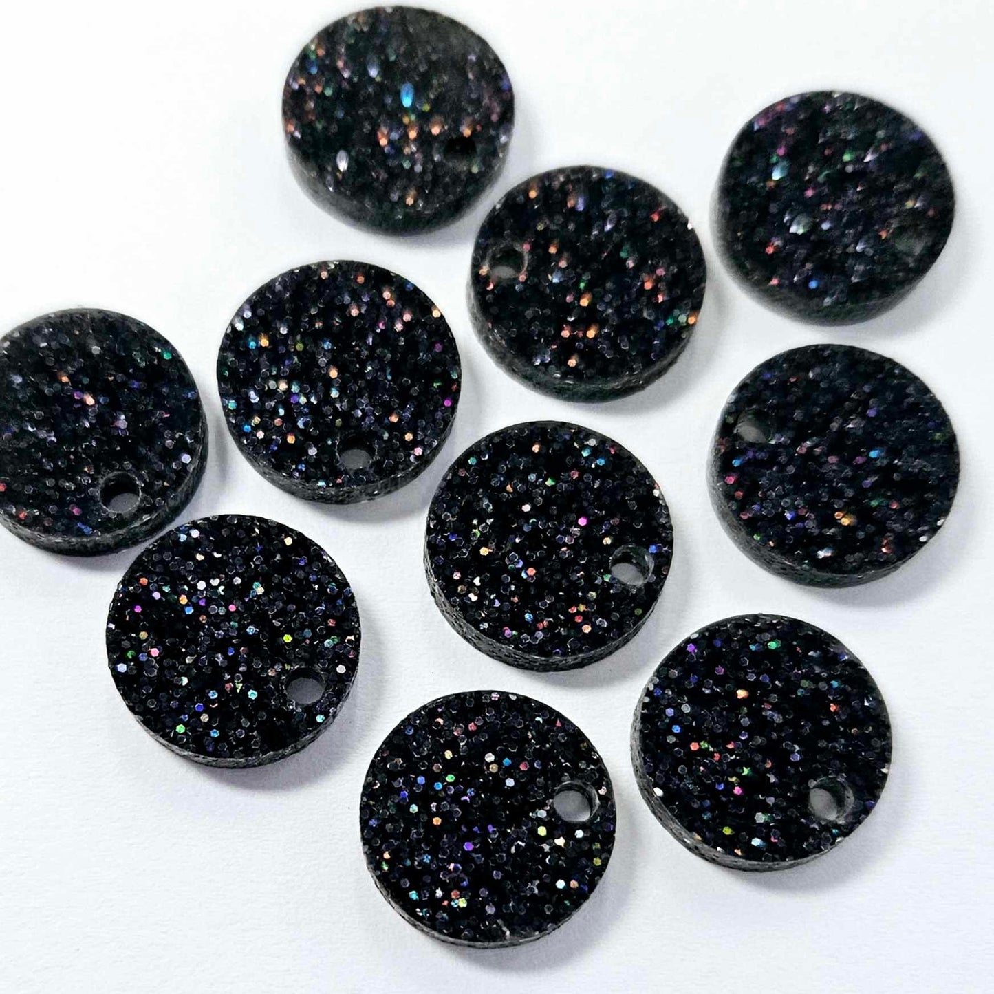 14mm HOLOGRAPHIC BLACK GLITTER Acrylic Toppers/Studs