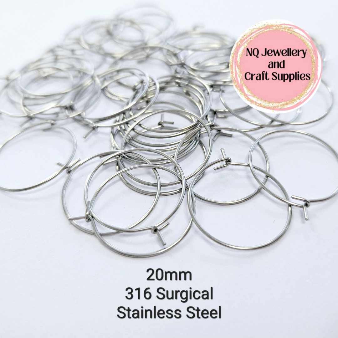 20mm SILVER HOOPS 316 Surgical Stainless Steel (Hook Closure)