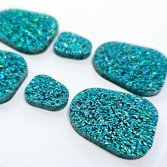 25mm TEAL GLITTER Acrylic MINI Dangles, with toppers