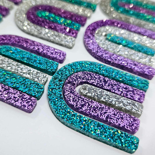 40mm PURPLE/TEAL/SILVER GLITTER Acrylic RAINBOW MIXED PACK