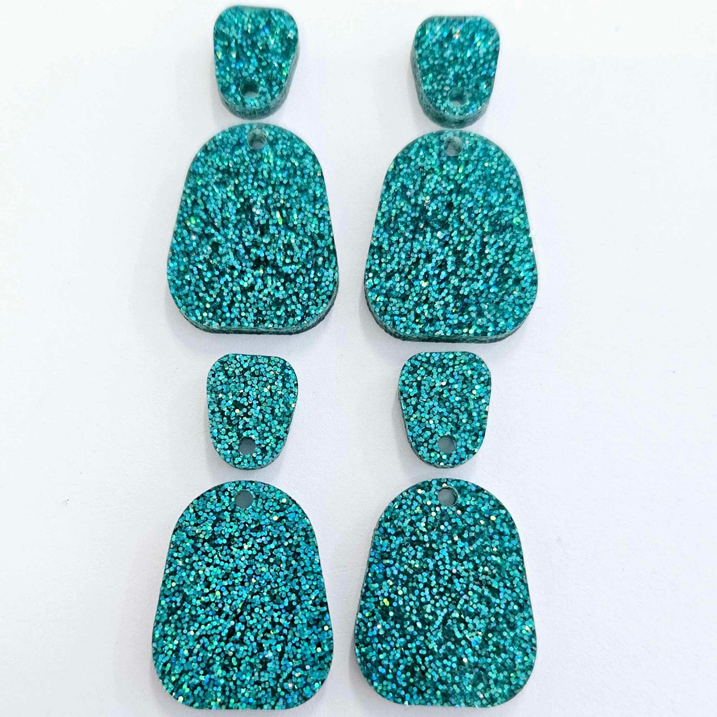 25mm TEAL GLITTER Acrylic MINI Dangles, with toppers