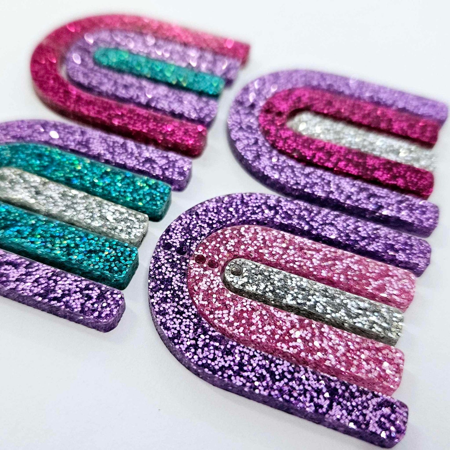 40mm HOT PINK GLITTER Acrylic RAINBOWS