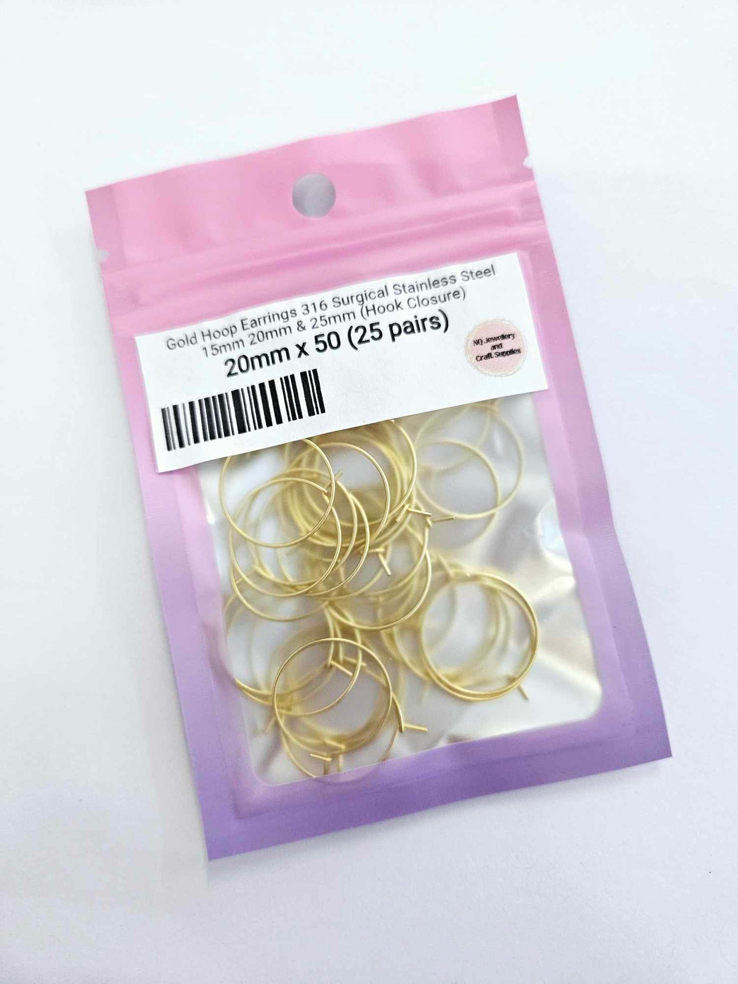 20mm GOLD HOOPS 316 Surgical Stainless Steel (Hook Closure)