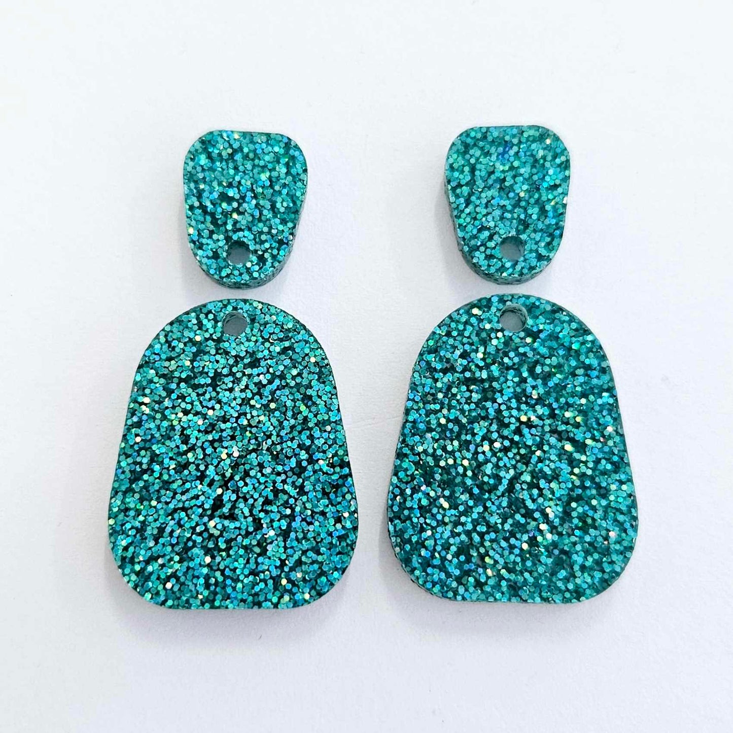 25mm TEAL GLITTER Acrylic MINI Dangles, with toppers