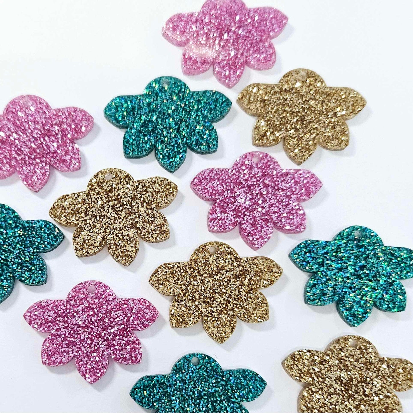 35mm GLITTER Acrylic Half FLOWERS MIXED PACK