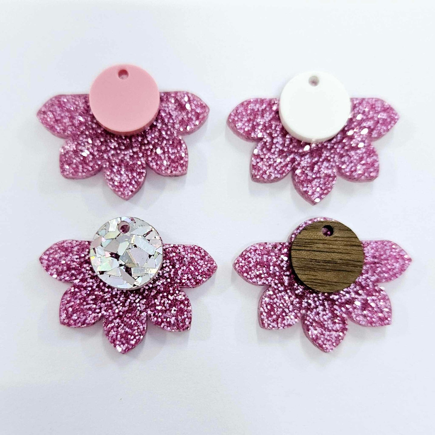 35mm GLITTER Acrylic Half FLOWERS MIXED PACK