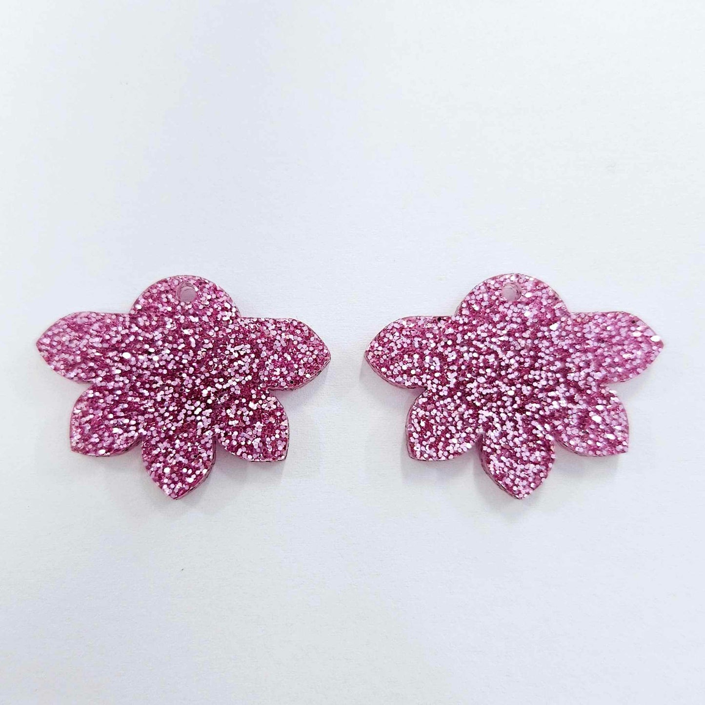 35mm PINK GLITTER Acrylic Half FLOWERS