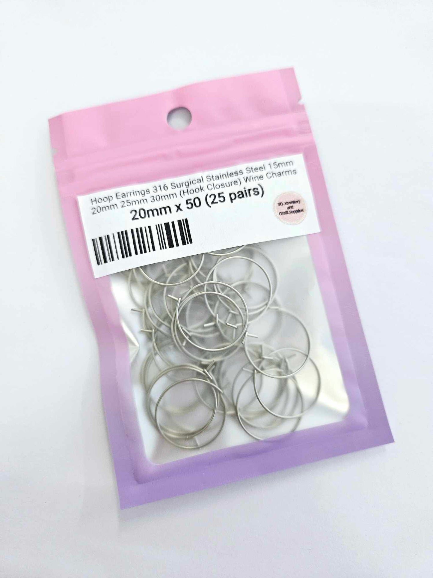 20mm SILVER HOOPS 316 Surgical Stainless Steel (Hook Closure)