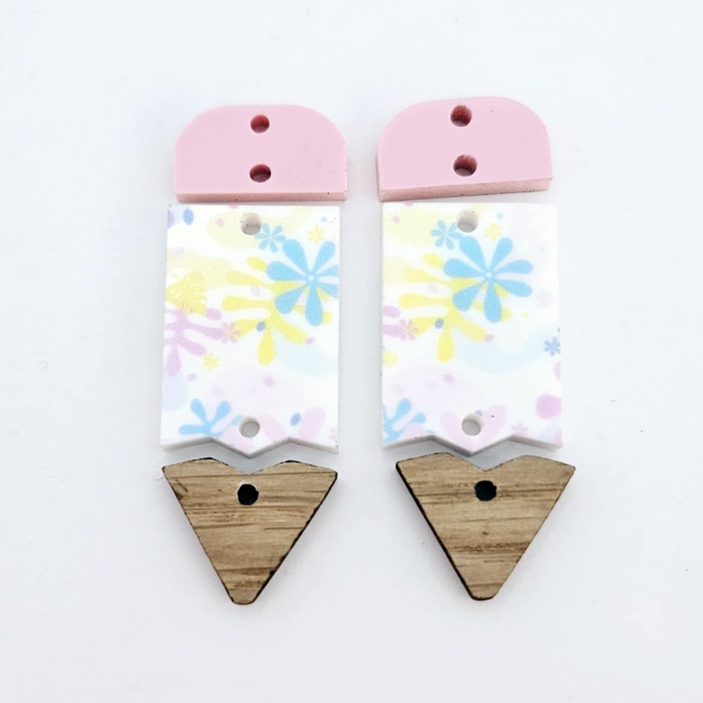 pastel pop UV print pink pencil teacher oak wood DIY earring supplies laser cut acrylic dangles blanks