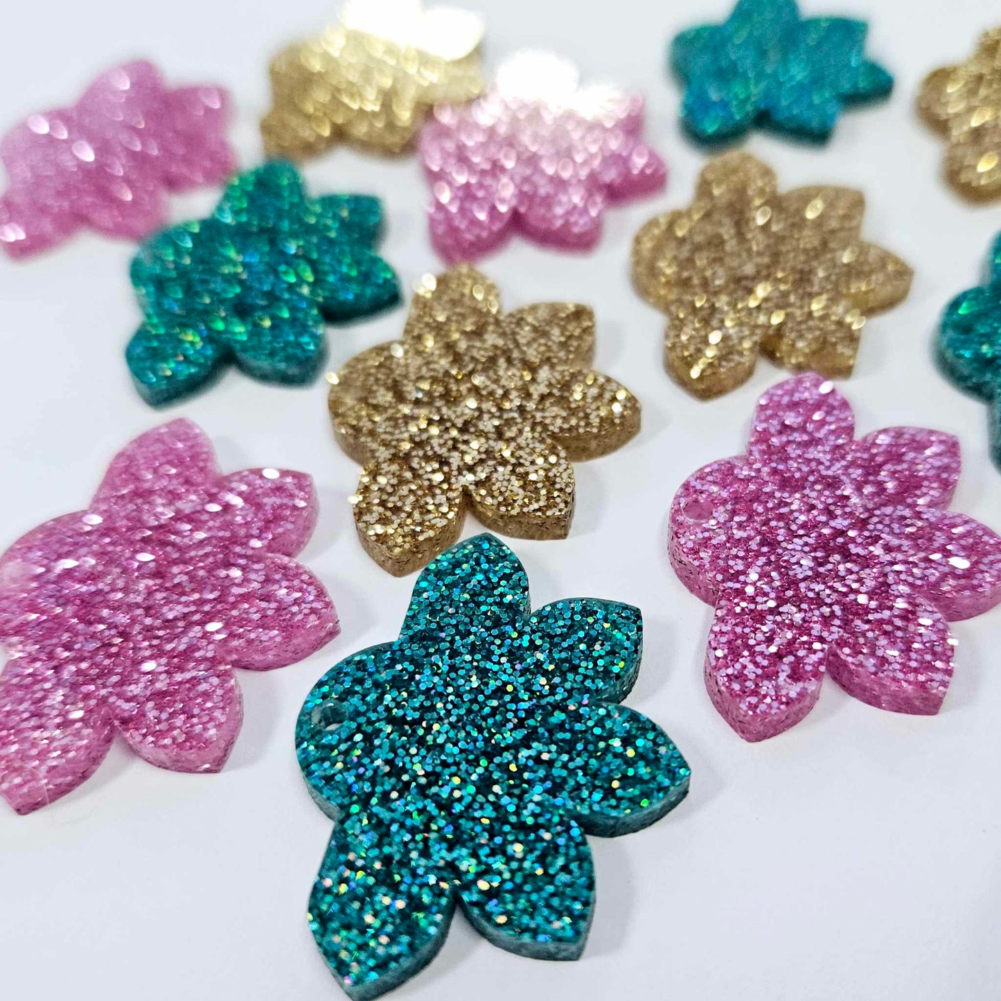 35mm GLITTER Acrylic Half FLOWERS MIXED PACK