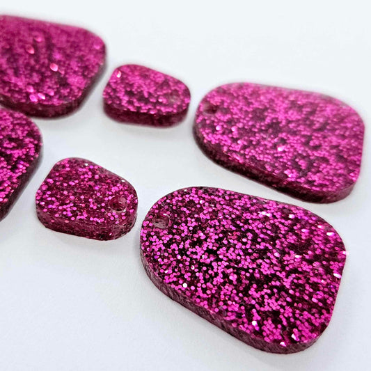 25mm HOT PINK GLITTER Acrylic MINI Dangles, with toppers