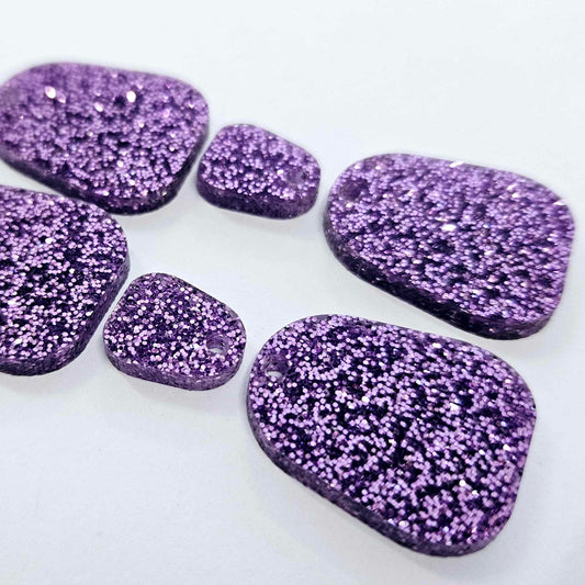 25mm PURPLE GLITTER Acrylic MINI Dangles, with toppers