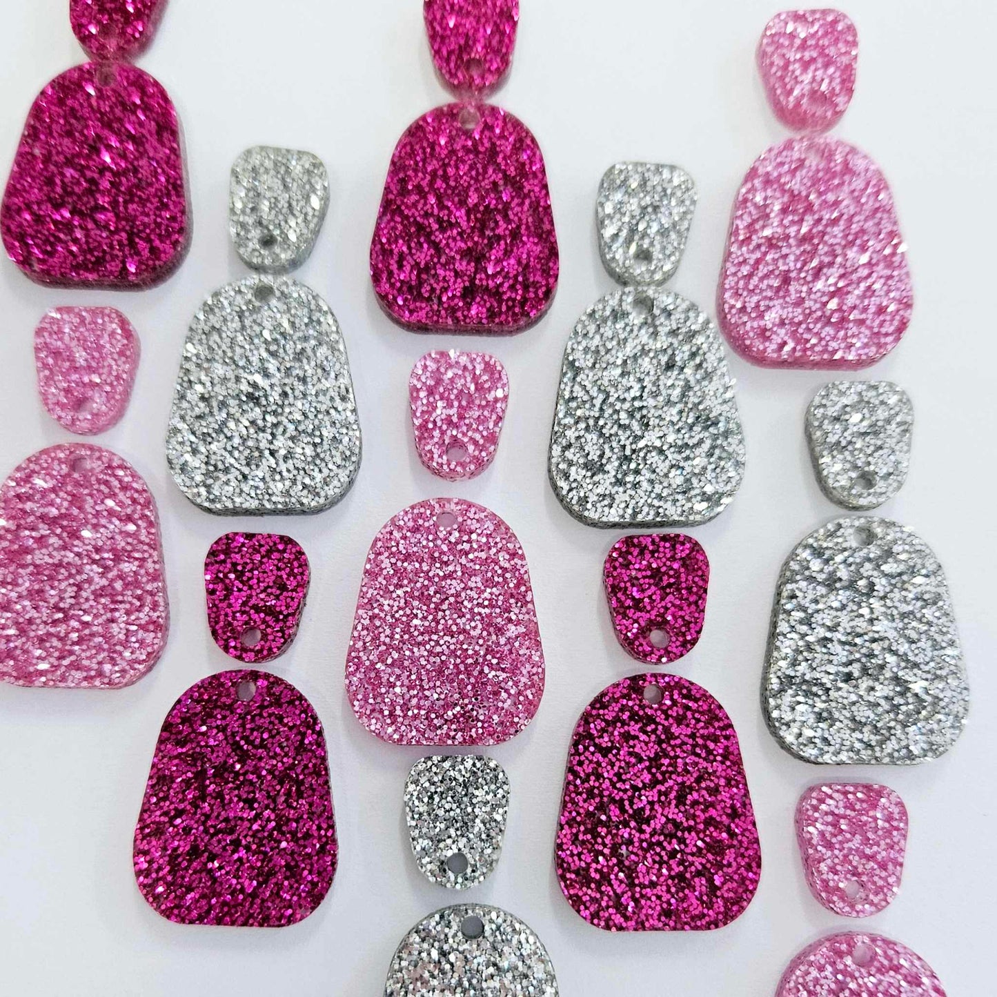 25mm PINK/SILVER GLITTER Acrylic MINI DROPS MIXED PACK