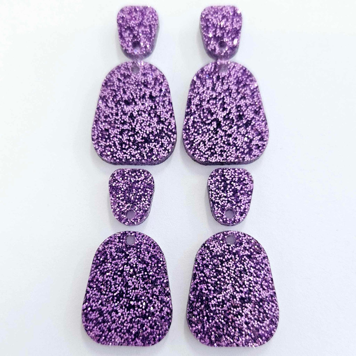 25mm PURPLE GLITTER Acrylic MINI Dangles, with toppers