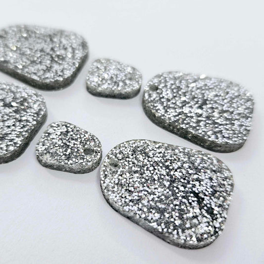 25mm SILVER GLITTER Acrylic MINI Dangles, with toppers