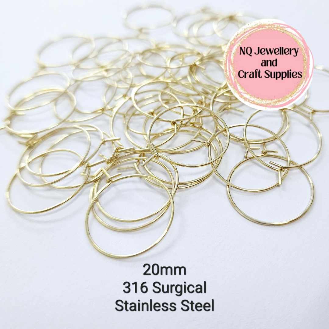 20mm GOLD HOOPS 316 Surgical Stainless Steel (Hook Closure)