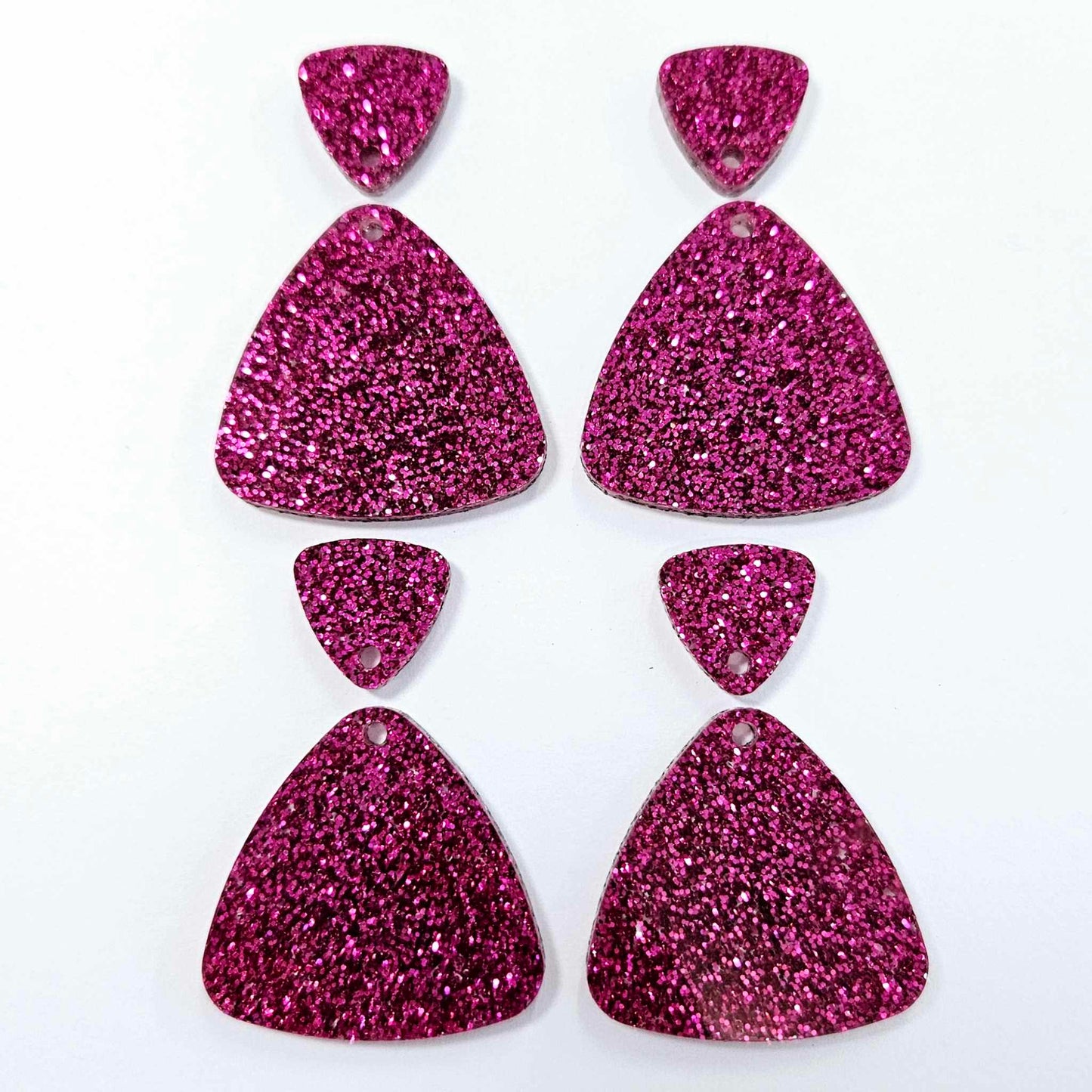 30mm HOT PINK GLITTER Acrylic TRIANGLES, with toppers