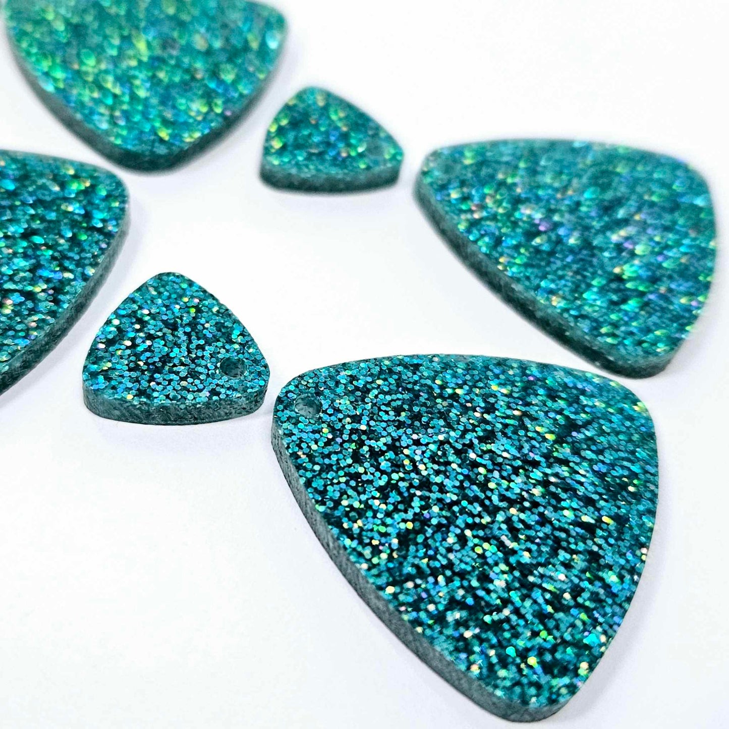 30mm TEAL GLITTER Acrylic TRIANGLES, with toppers