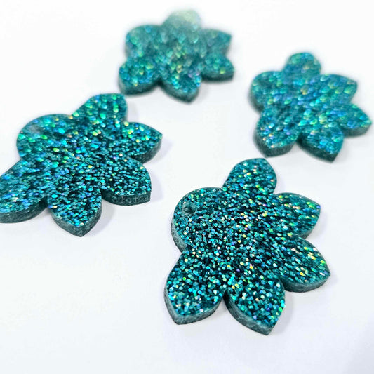 35mm TEAL GLITTER Acrylic Half FLOWERS