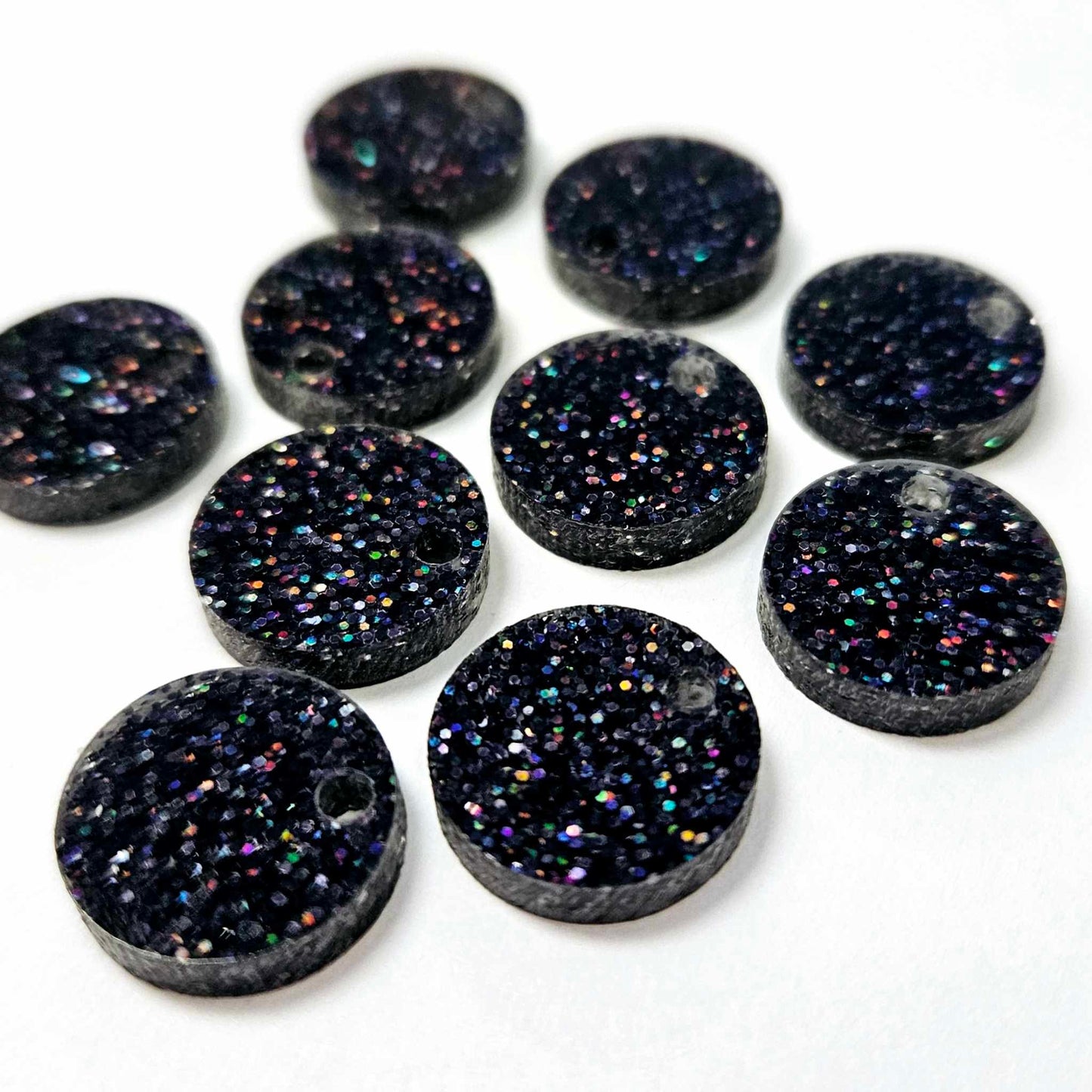 14mm HOLOGRAPHIC BLACK GLITTER Acrylic Toppers/Studs