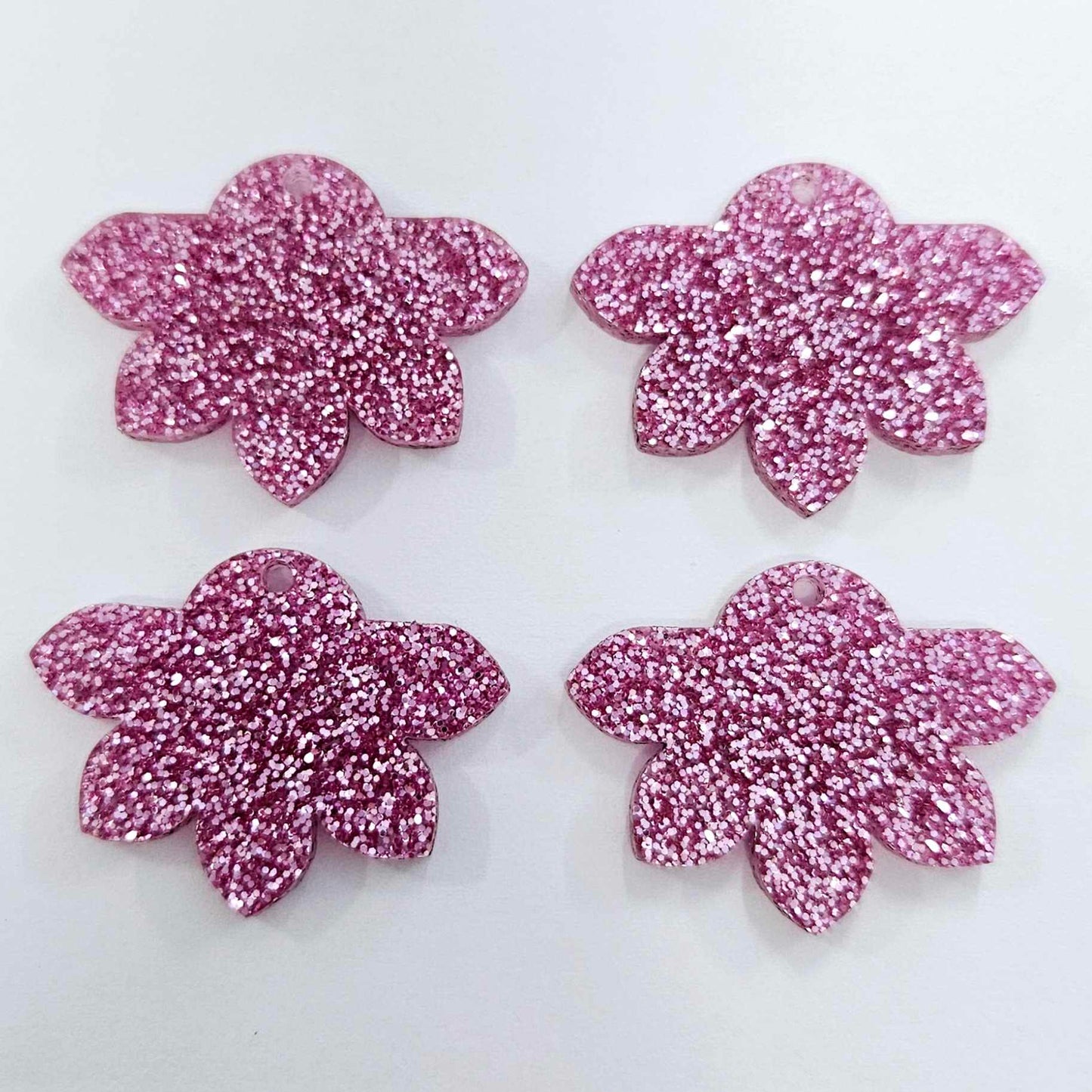 35mm PINK GLITTER Acrylic Half FLOWERS