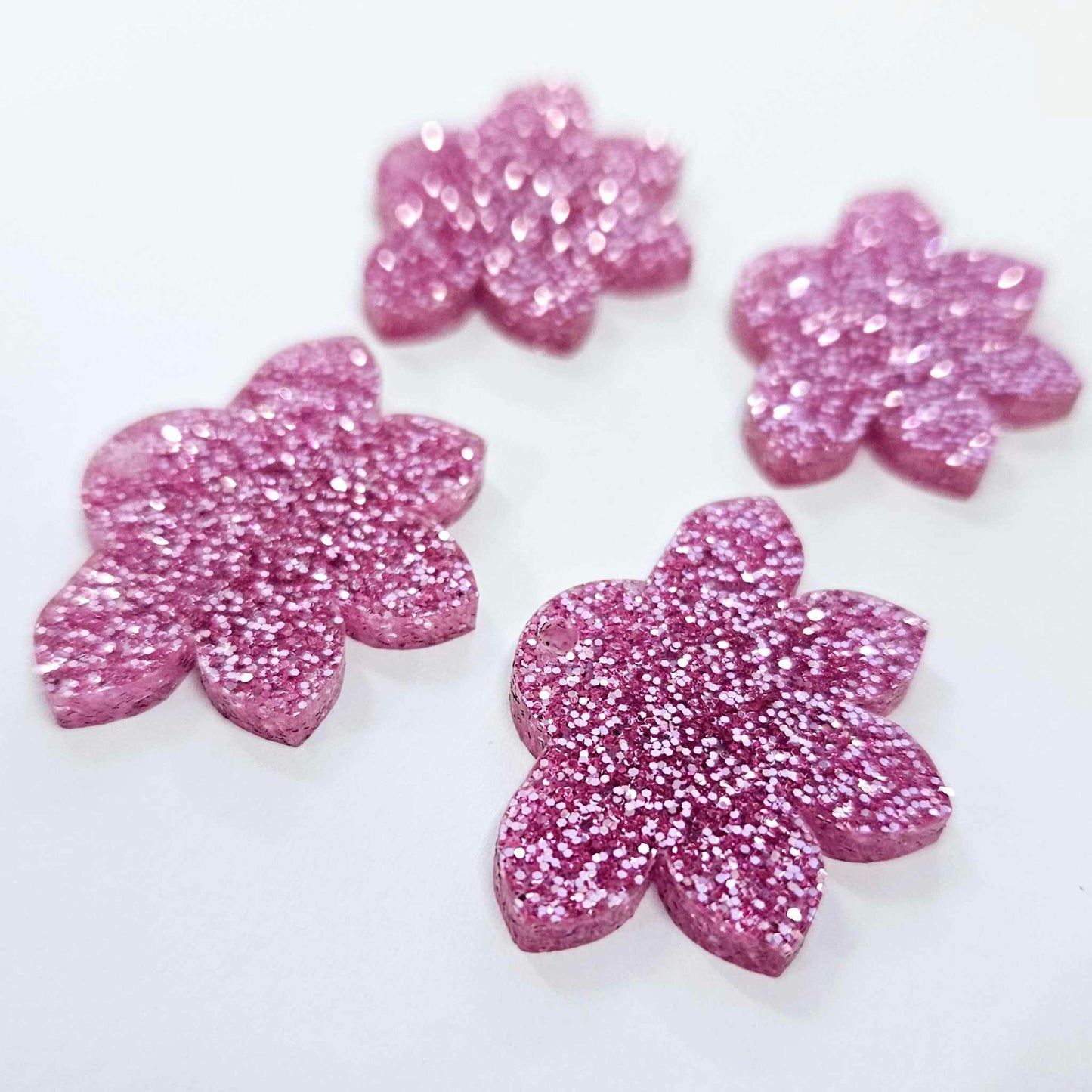 35mm PINK GLITTER Acrylic Half FLOWERS