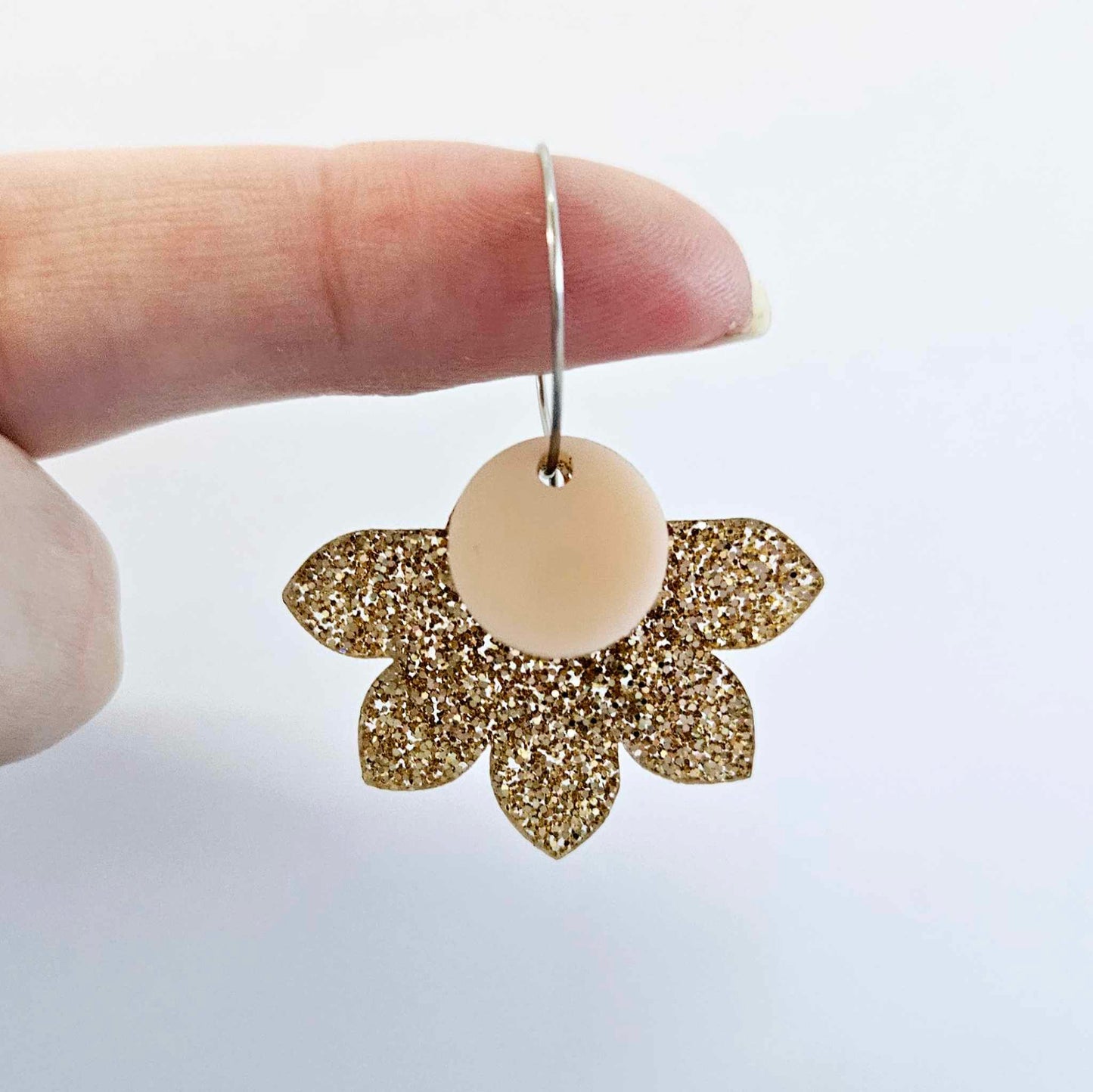 35mm ROSE GOLD GLITTER Acrylic Half FLOWERS