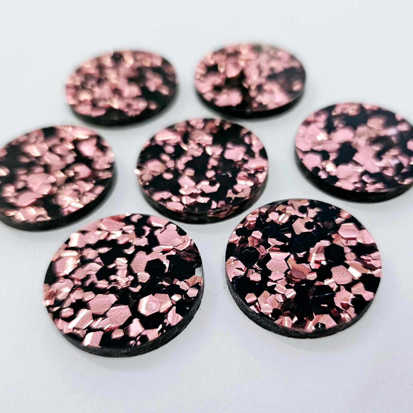 25mm CHUNKY BLACK & ROSE GOLD GLITTER Acrylic CIRCLES