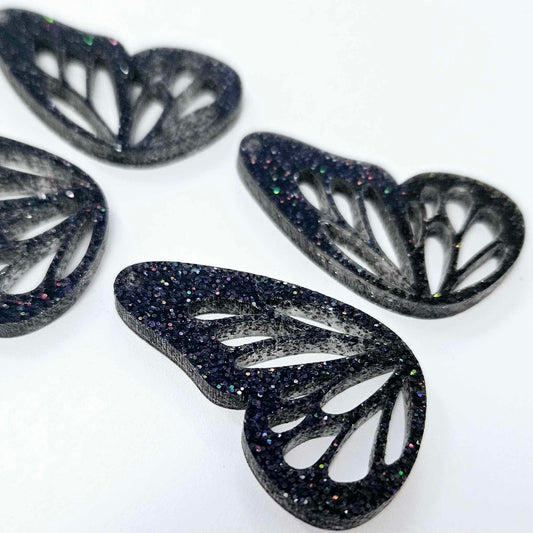 40mm HOLOGRAPHIC BLACK GLITTER Acrylic BUTTERFLY WINGS