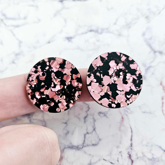 25mm CHUNKY BLACK & ROSE GOLD GLITTER Acrylic CIRCLES