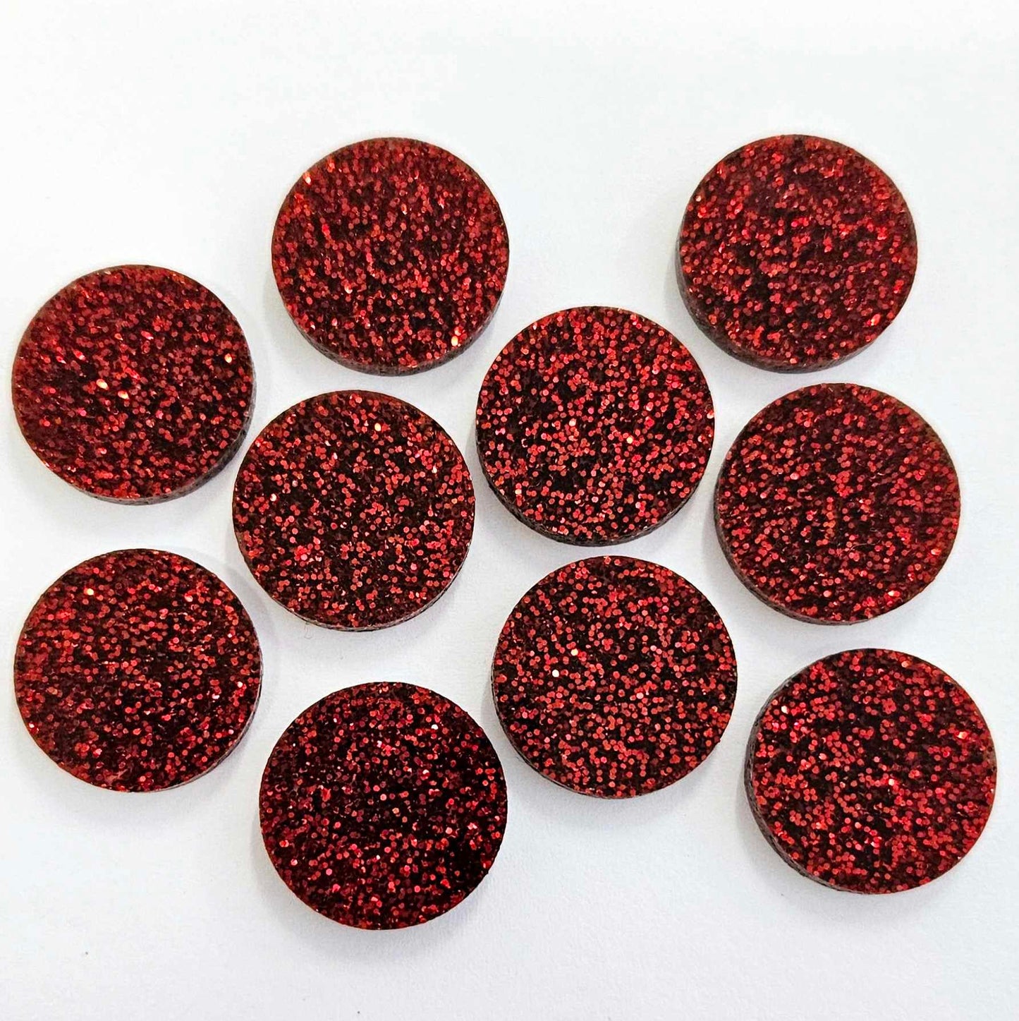 20mm Laser Cut RED GLITTER Acrylic CIRCLES