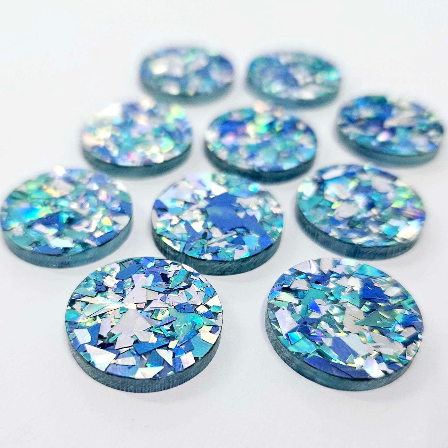 20mm CHUNKY AQUA GLITTER Acrylic CIRCLES