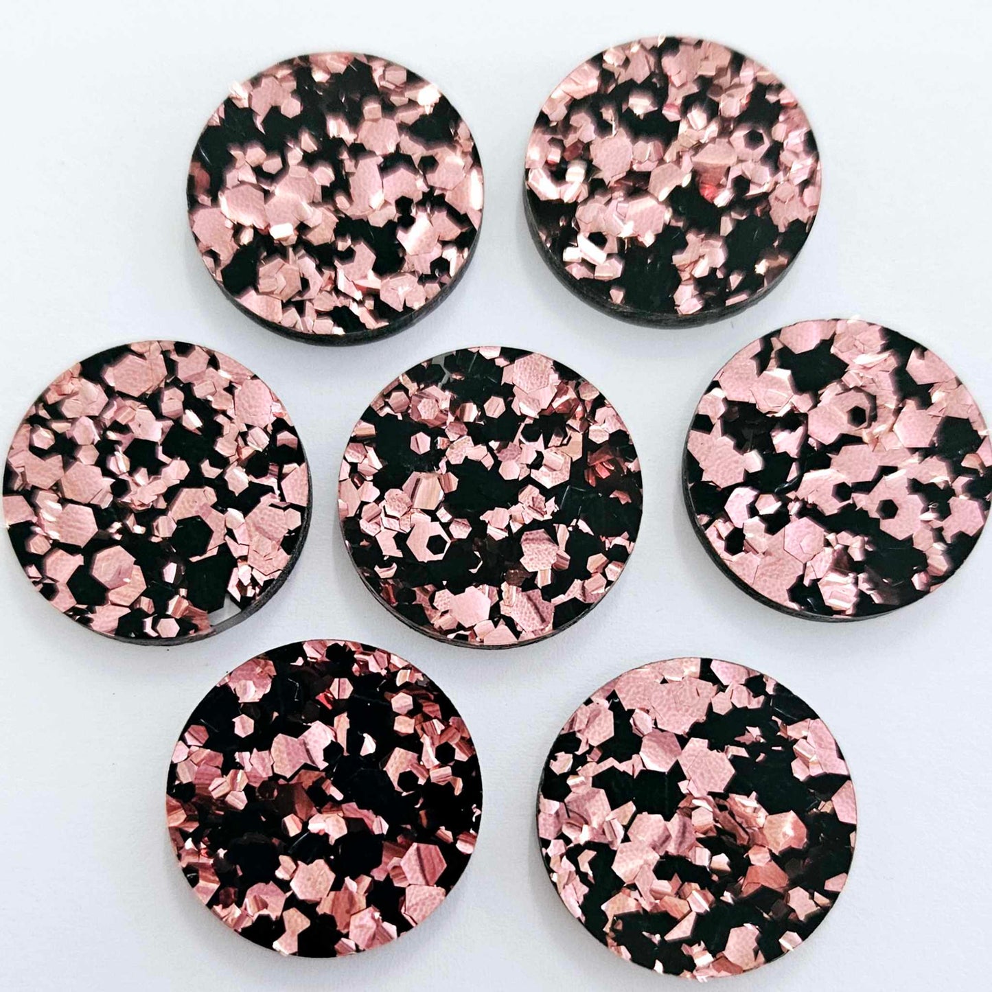 25mm CHUNKY BLACK & ROSE GOLD GLITTER Acrylic CIRCLES