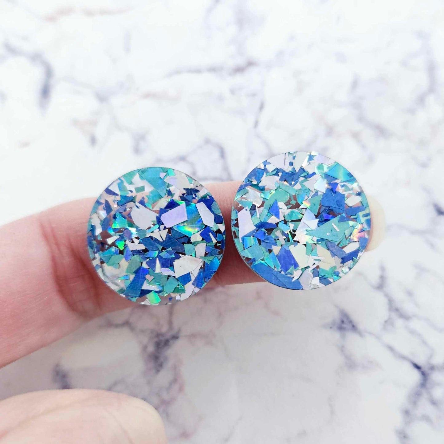 20mm CHUNKY AQUA GLITTER Acrylic CIRCLES