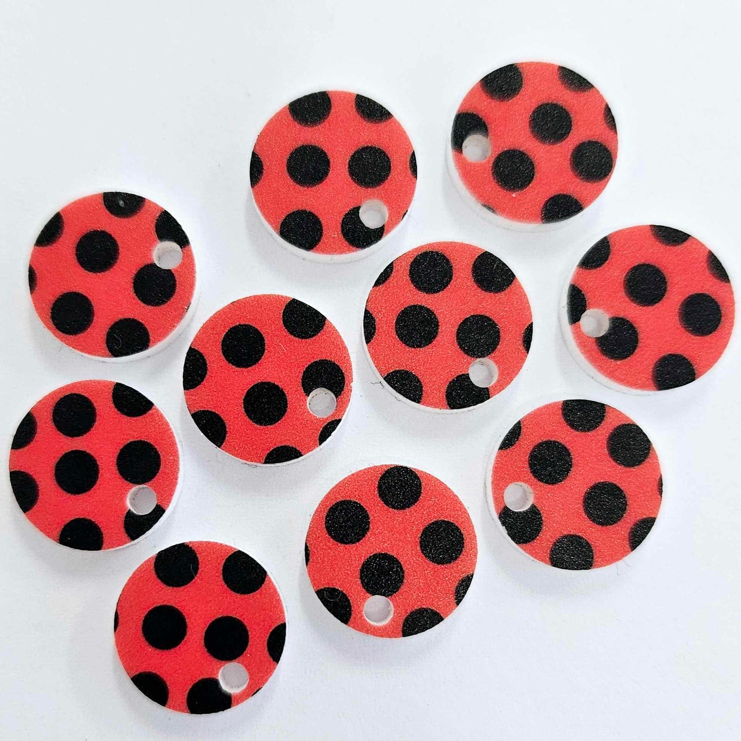 14mm RED & BLACK POLKA DOT Acrylic Toppers/Studs