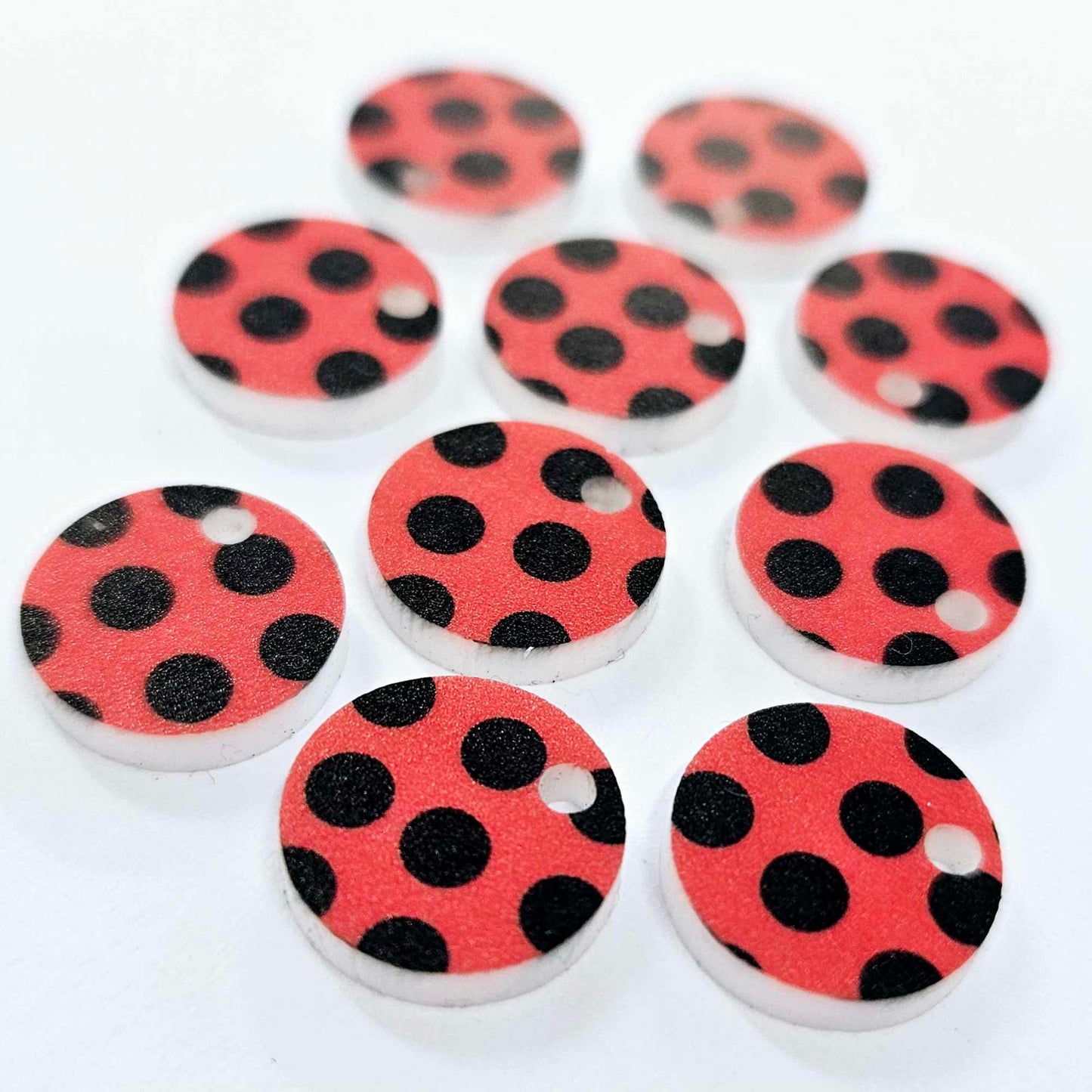 14mm RED & BLACK POLKA DOT Acrylic Toppers/Studs