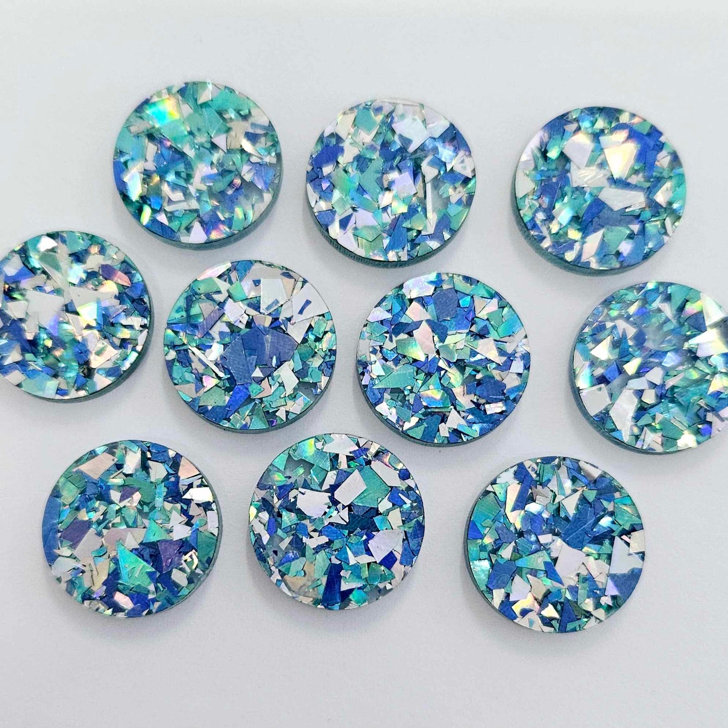 20mm CHUNKY AQUA GLITTER Acrylic CIRCLES